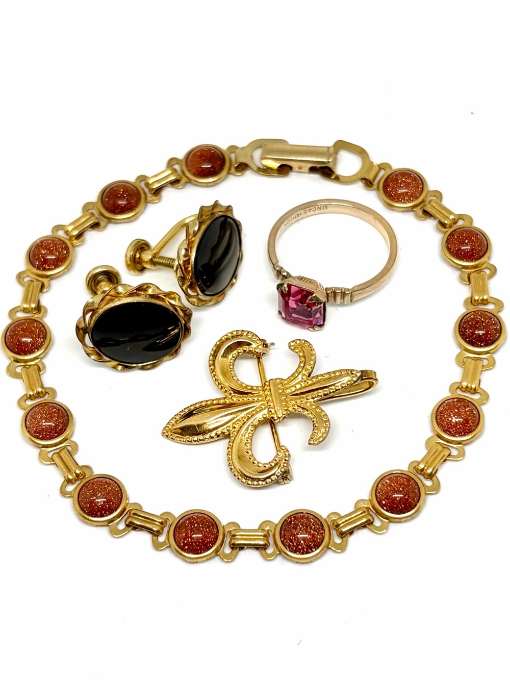 Vintage /Antique Gold Filled Gemstone Jewelry Lot Ring Bracelet Brooch Earrings
